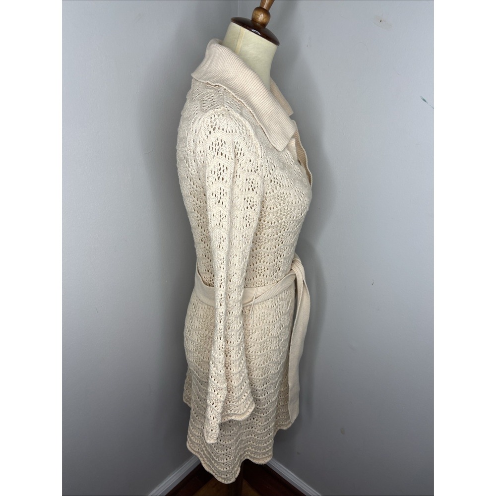SPELL Road To Paradise Crochet Knit Mini Dress (Sz XS) Long Sleeve Belted Wheat - Picture 5 of 10